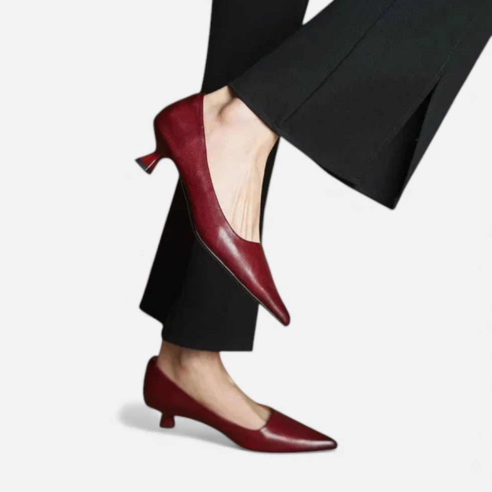 Ninon | Silver Low Heel Pumps – Pointed Toe Kitten Heels
