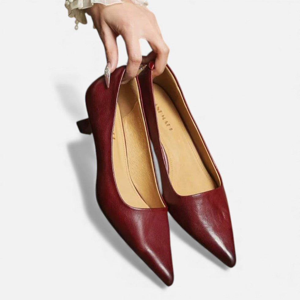 Ninon | Silver Low Heel Pumps – Pointed Toe Kitten Heels