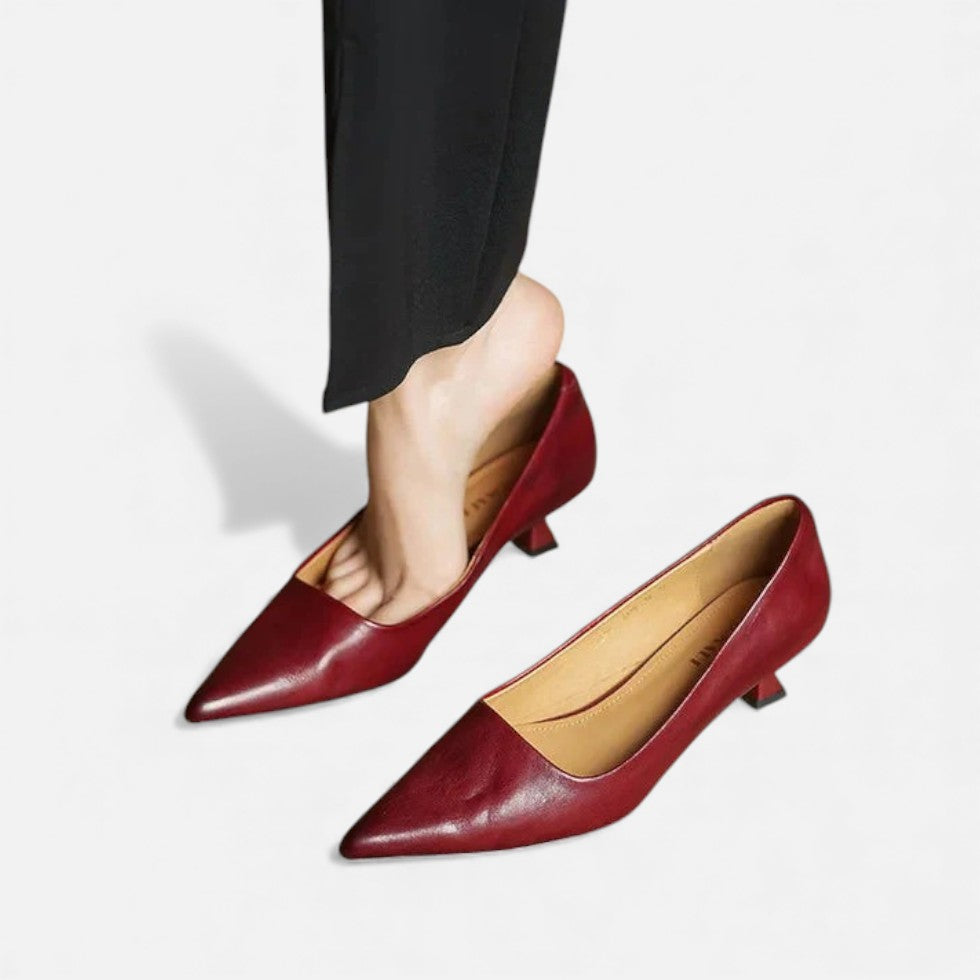 Ninon | Silver Low Heel Pumps – Pointed Toe Kitten Heels
