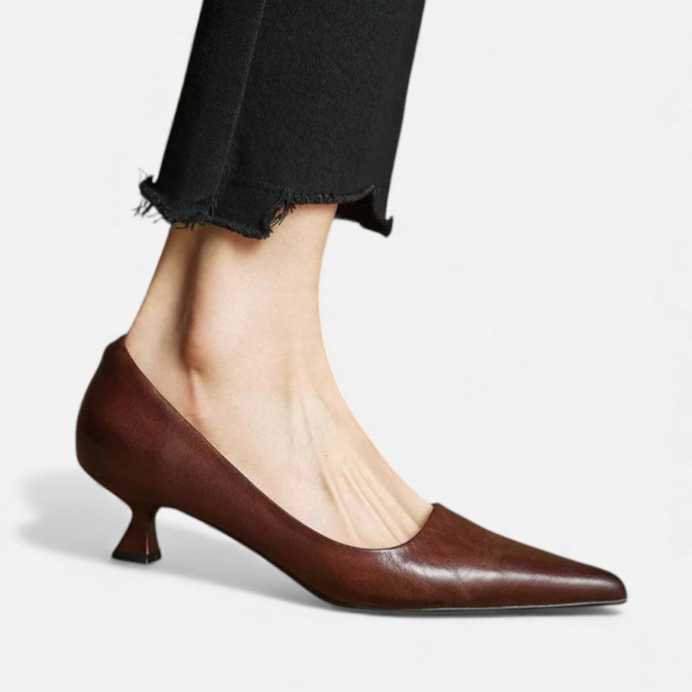 Ninon | Silver Low Heel Pumps – Pointed Toe Kitten Heels