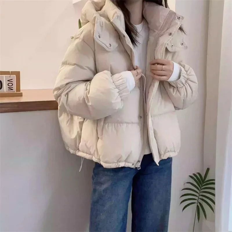 Henriette | Black Hooded Puffer Jacket Coat with Fur Hood