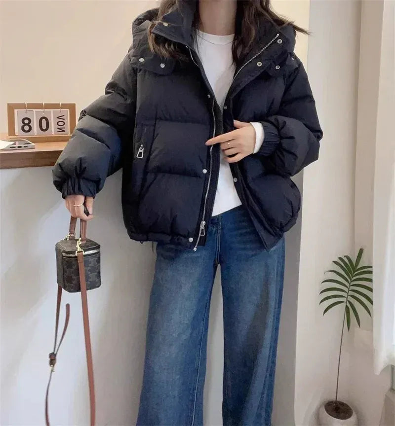 Henriette | Black Hooded Puffer Jacket Coat with Fur Hood