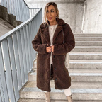 Felicity | Long Teddy Bear Coat in Black Pink for Women — Coffee