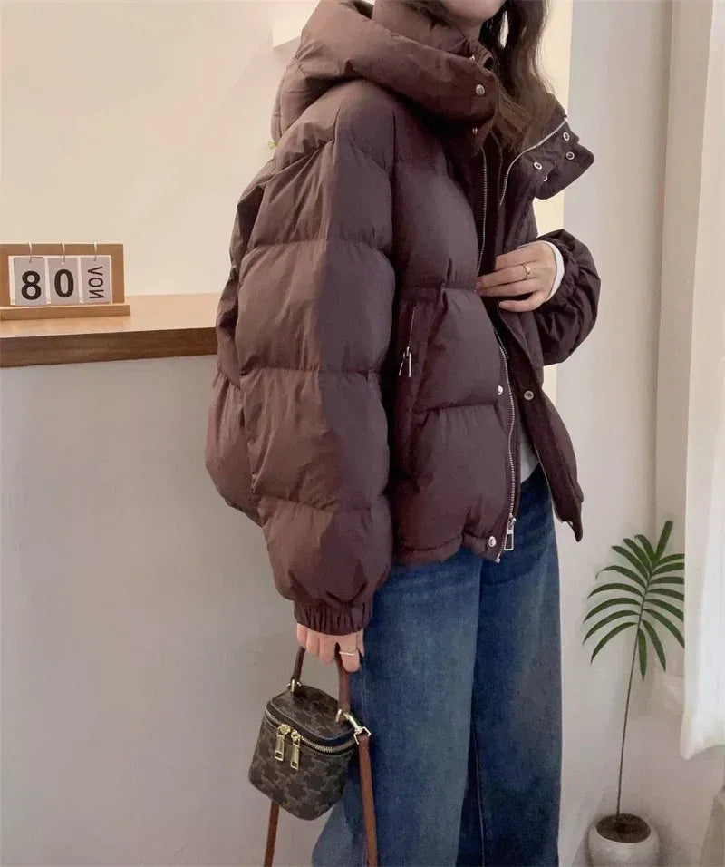 Henriette | Black Hooded Puffer Jacket Coat with Fur Hood