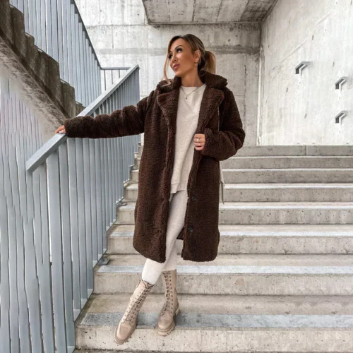 Felicity | Long Teddy Bear Coat in Black Pink for Women