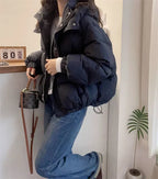 Henriette | Black Hooded Puffer Jacket Coat with Fur Hood