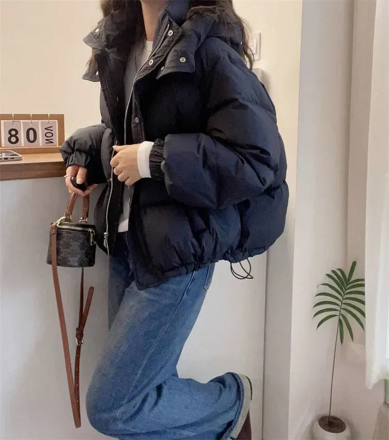Henriette | Black Hooded Puffer Jacket Coat with Fur Hood