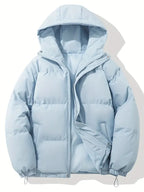 Fleur | Oversized Quilted Puffer Jacket Coat Hood Plus Size — Light Blue