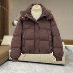 Henriette | Black Hooded Puffer Jacket Coat with Fur Hood — Brown