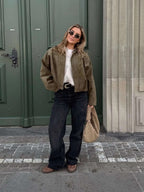 Fleur | Faux Suede Faux Fur Bomber Jacket Leather Trim