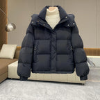 Henriette | Black Hooded Puffer Jacket Coat with Fur Hood — Black
