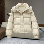 Henriette | Black Hooded Puffer Jacket Coat with Fur Hood — White