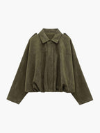 Fleur | Faux Suede Faux Fur Bomber Jacket Leather Trim — Green
