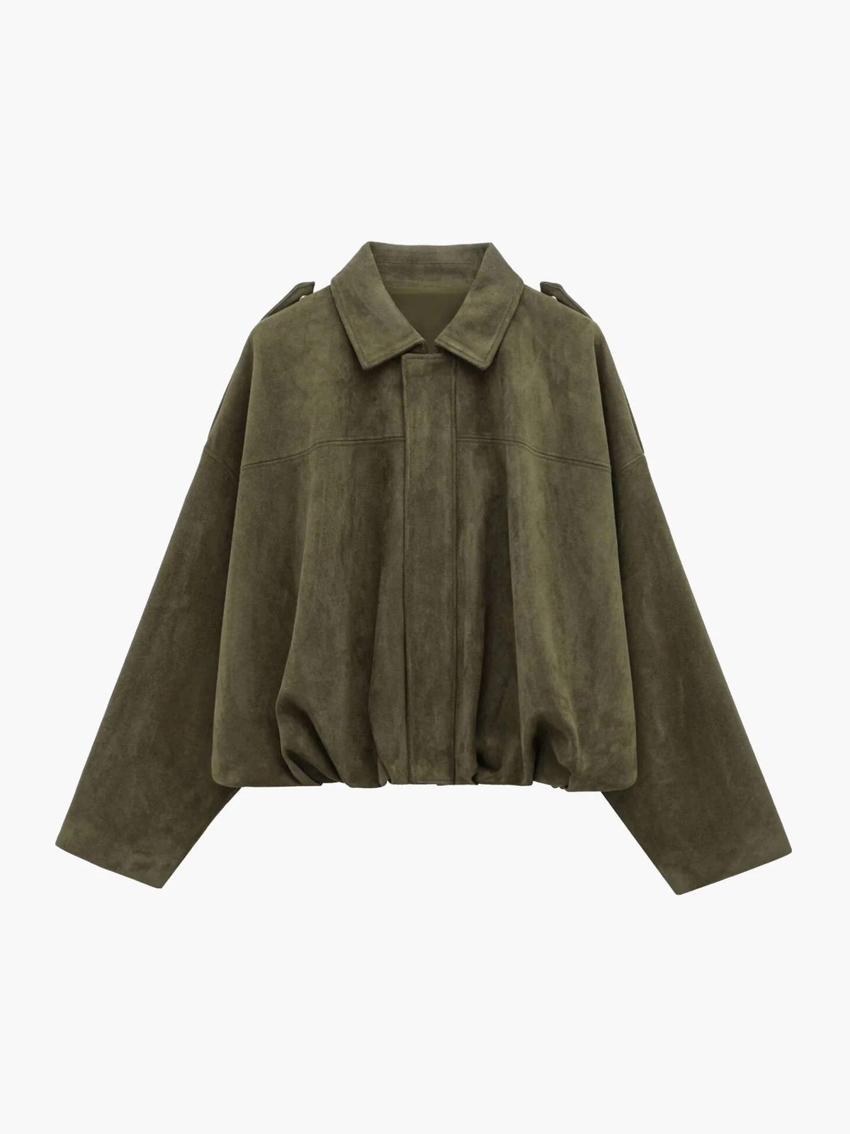 Fleur | Faux Suede Faux Fur Bomber Jacket Leather Trim — Green