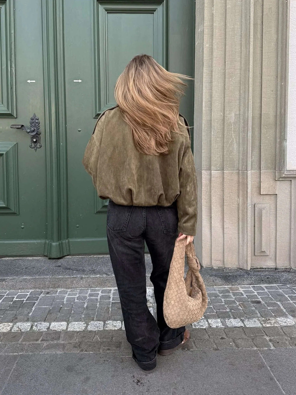 Fleur | Faux Suede Faux Fur Bomber Jacket Leather Trim