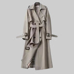 Elodie | Women Double Breasted Belted Long Trench Coat — Gray
