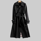 Elodie | Women Double Breasted Belted Long Trench Coat — Black
