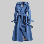 Elodie | Women Double Breasted Belted Long Trench Coat — Blue