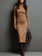 Isadora | Summer Midi Dress In Suede-Look Finish For Work & Events