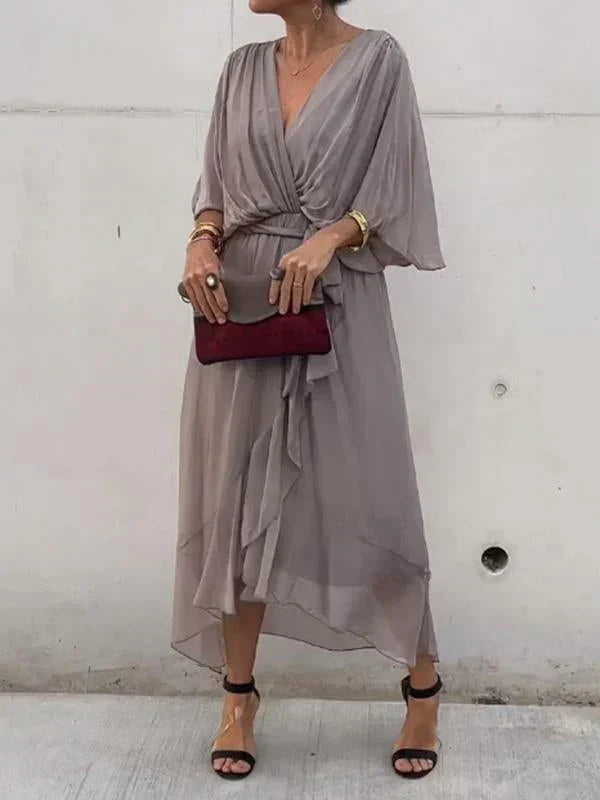 Tamsin | Silk V-Neck Maxi Dress for Weddings & Evening
