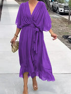 Tamsin | Silk V-Neck Maxi Dress for Weddings & Evening