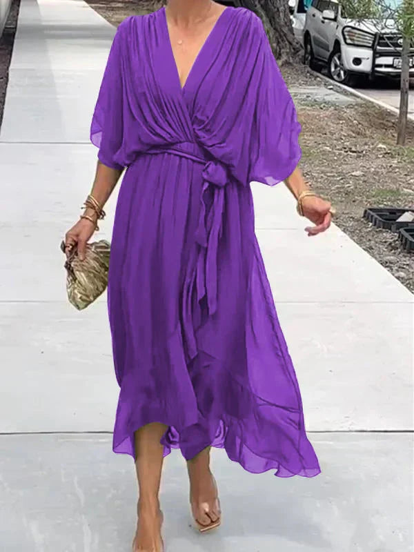 Tamsin | Silk V-Neck Maxi Dress for Weddings & Evening