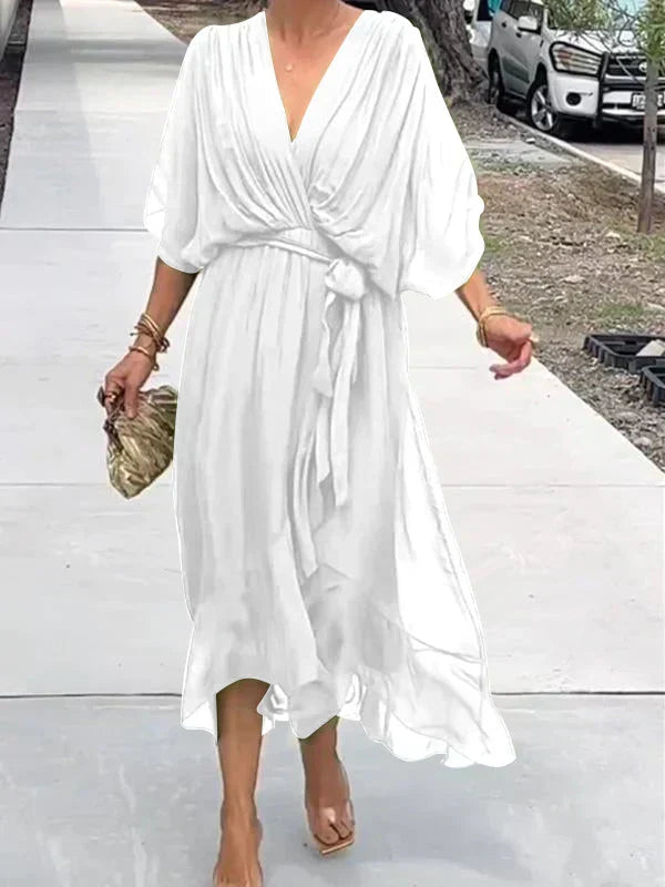 Tamsin | Silk V-Neck Maxi Dress for Weddings & Evening