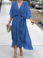 Tamsin | Silk V-Neck Maxi Dress for Weddings & Evening