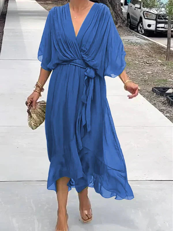 Tamsin | Silk V-Neck Maxi Dress for Weddings & Evening
