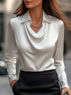 Floriane | Plus Size Ladies Blouse Draped Satin Work Smart Casual