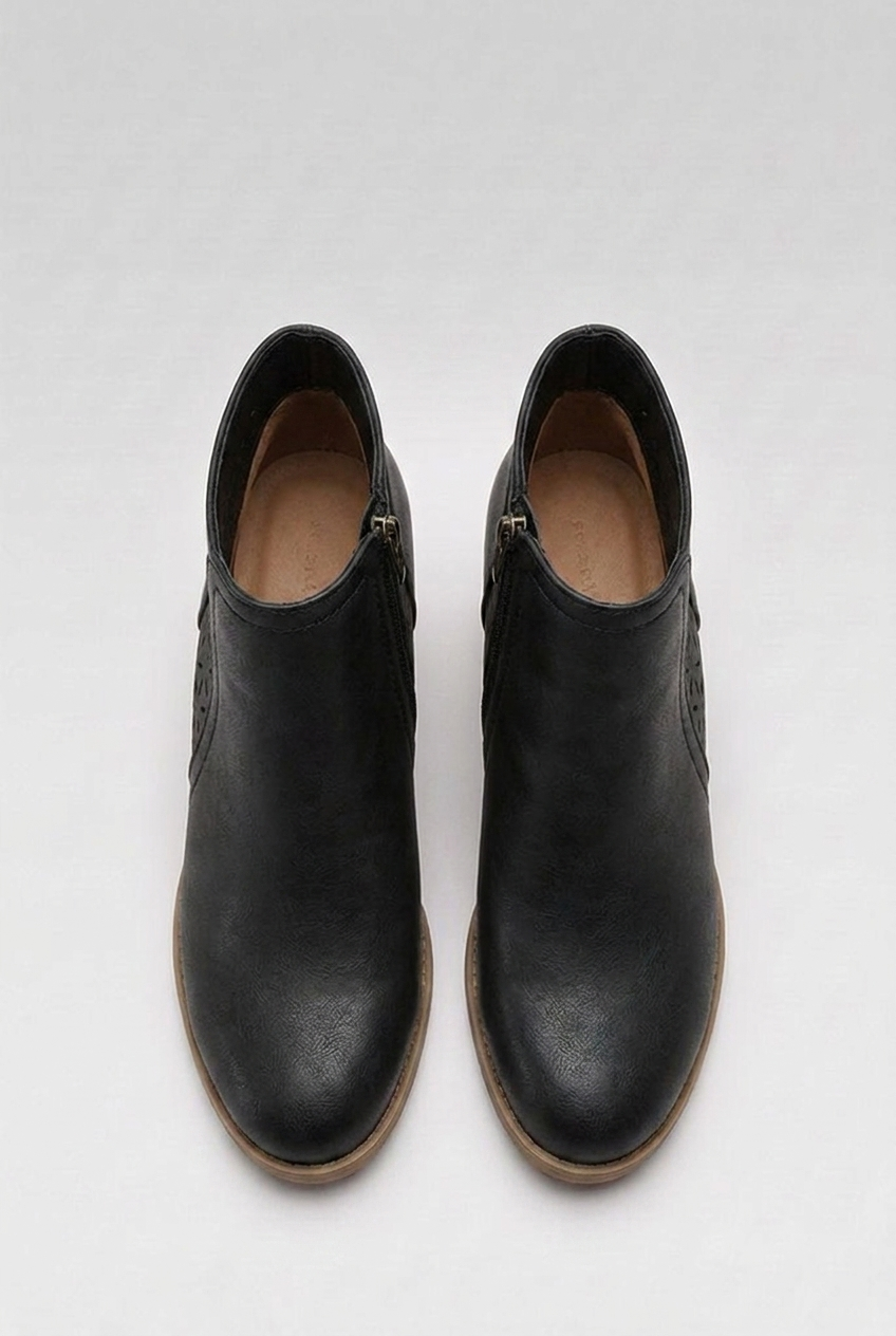 Henriette | Black Brown Leather Block Heel Ankle Boots