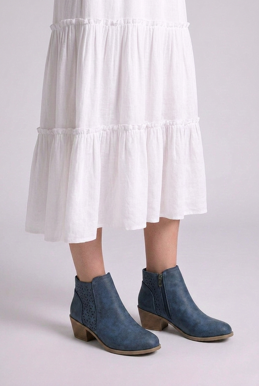 Henriette | Black Brown Leather Block Heel Ankle Boots