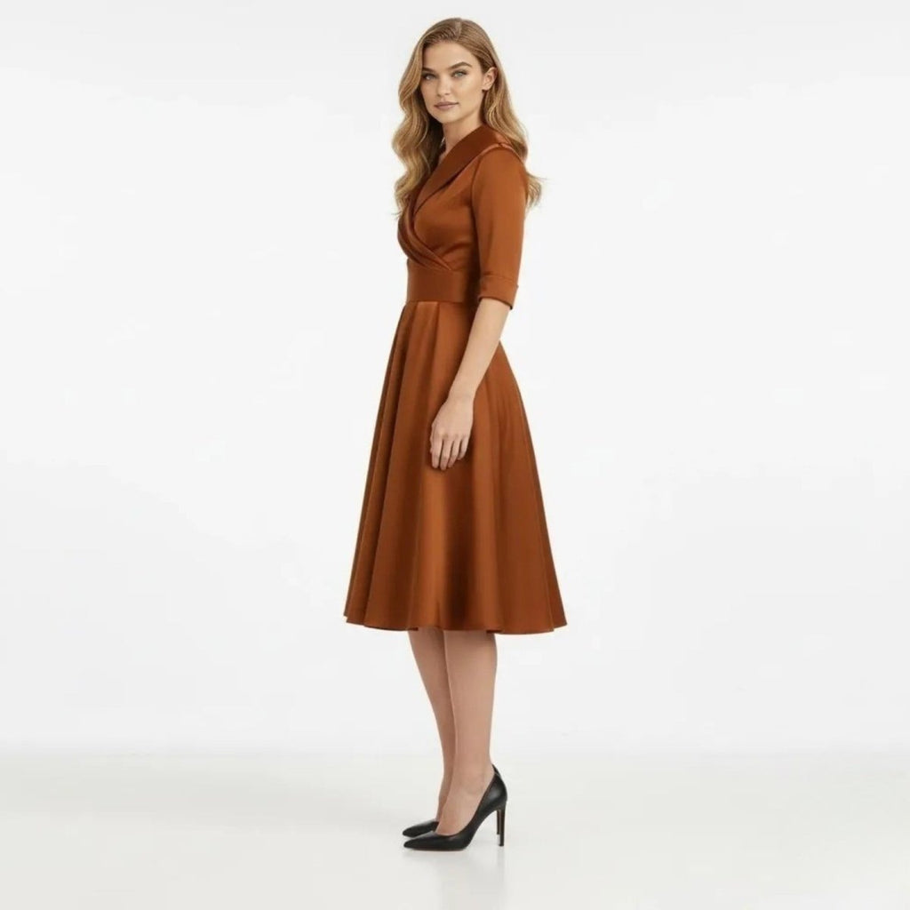 Evangeline | Women V-Shape Satin Coat Dress Evening Occasion