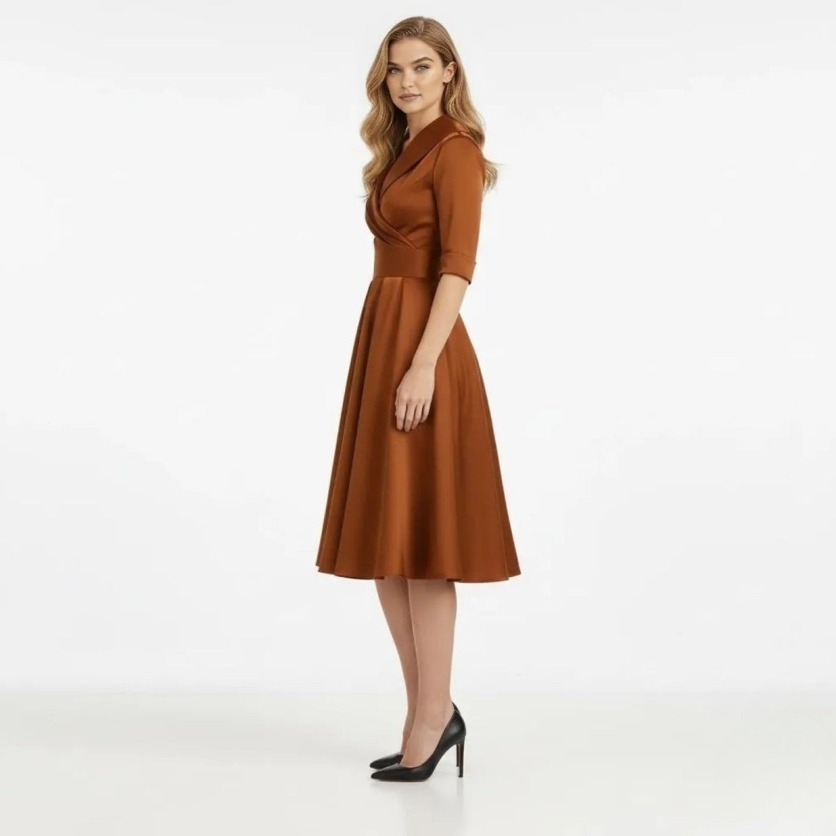 Evangeline | Women V-Shape Satin Coat Dress Evening Occasion