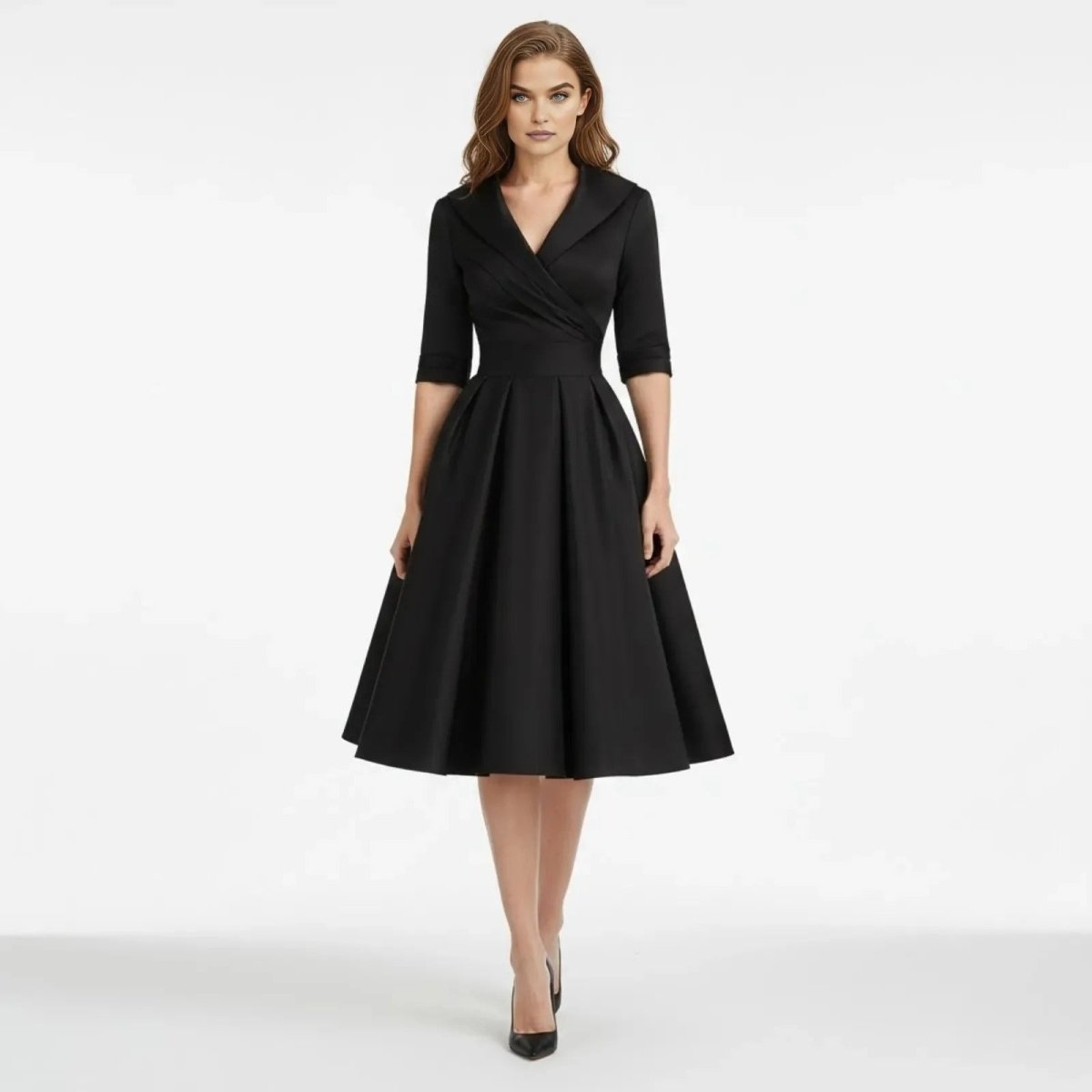 Evangeline | Women V-Shape Satin Coat Dress Evening Occasion