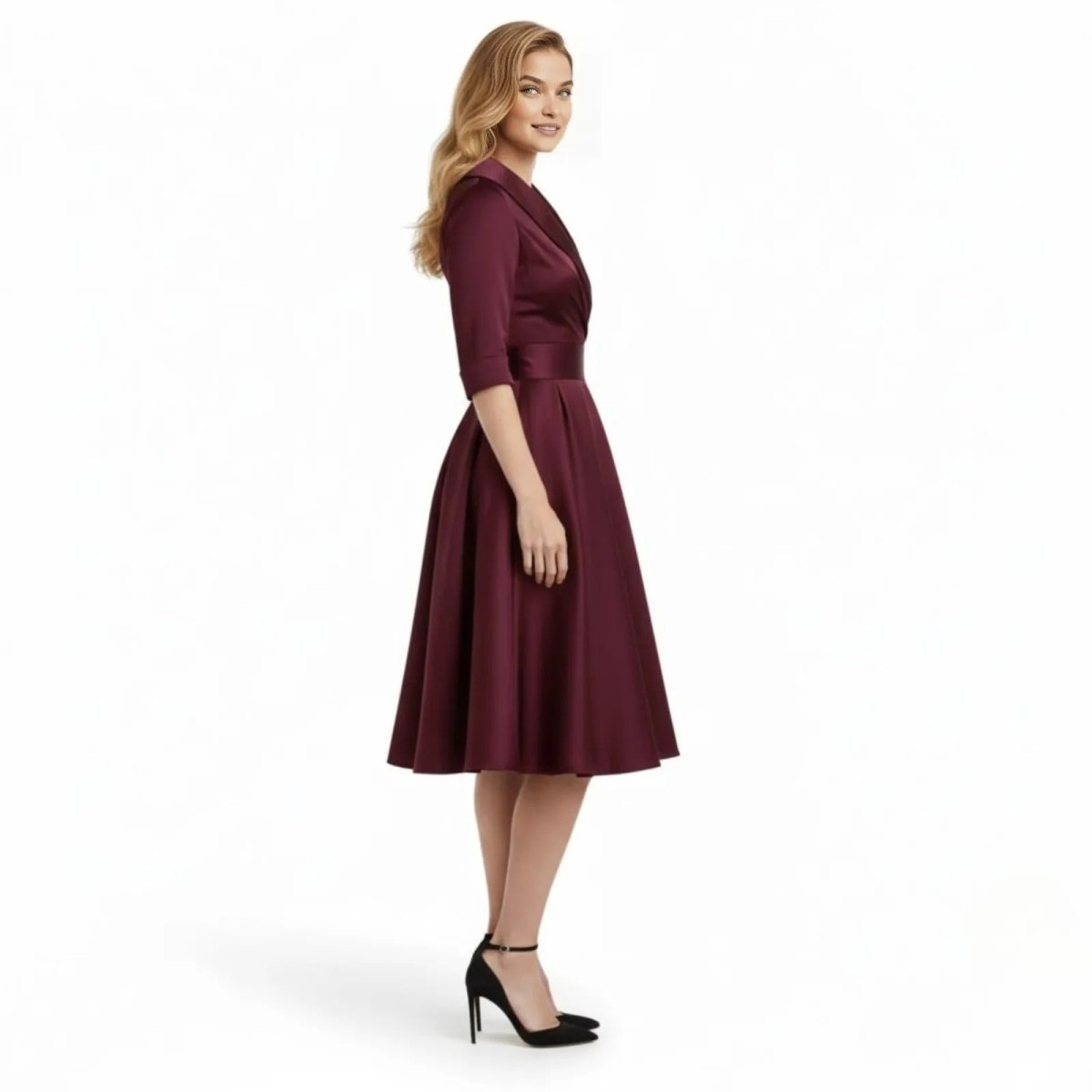 Evangeline | Women V-Shape Satin Coat Dress Evening Occasion