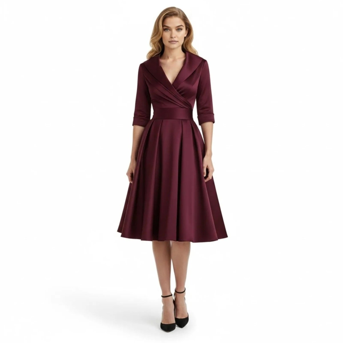 Evangeline | Women V-Shape Satin Coat Dress Evening Occasion