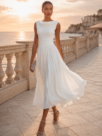 Romilly | Draped Sleeveless Pleated Midi Dress for Occasions