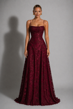 Edith | Lace Strappy Wedding Gowns Maxi Dress Evening Red White
