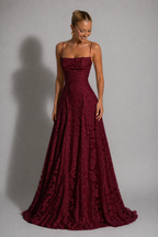 Edith | Lace Strappy Wedding Gowns Maxi Dress Evening Red White