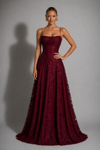 Edith | Lace Strappy Wedding Gowns Maxi Dress Evening Red White