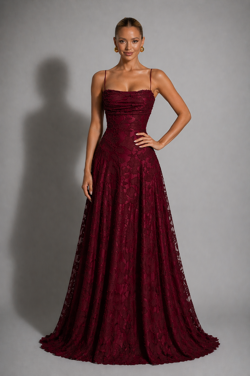 Edith | Lace Strappy Wedding Gowns Maxi Dress Evening Red White