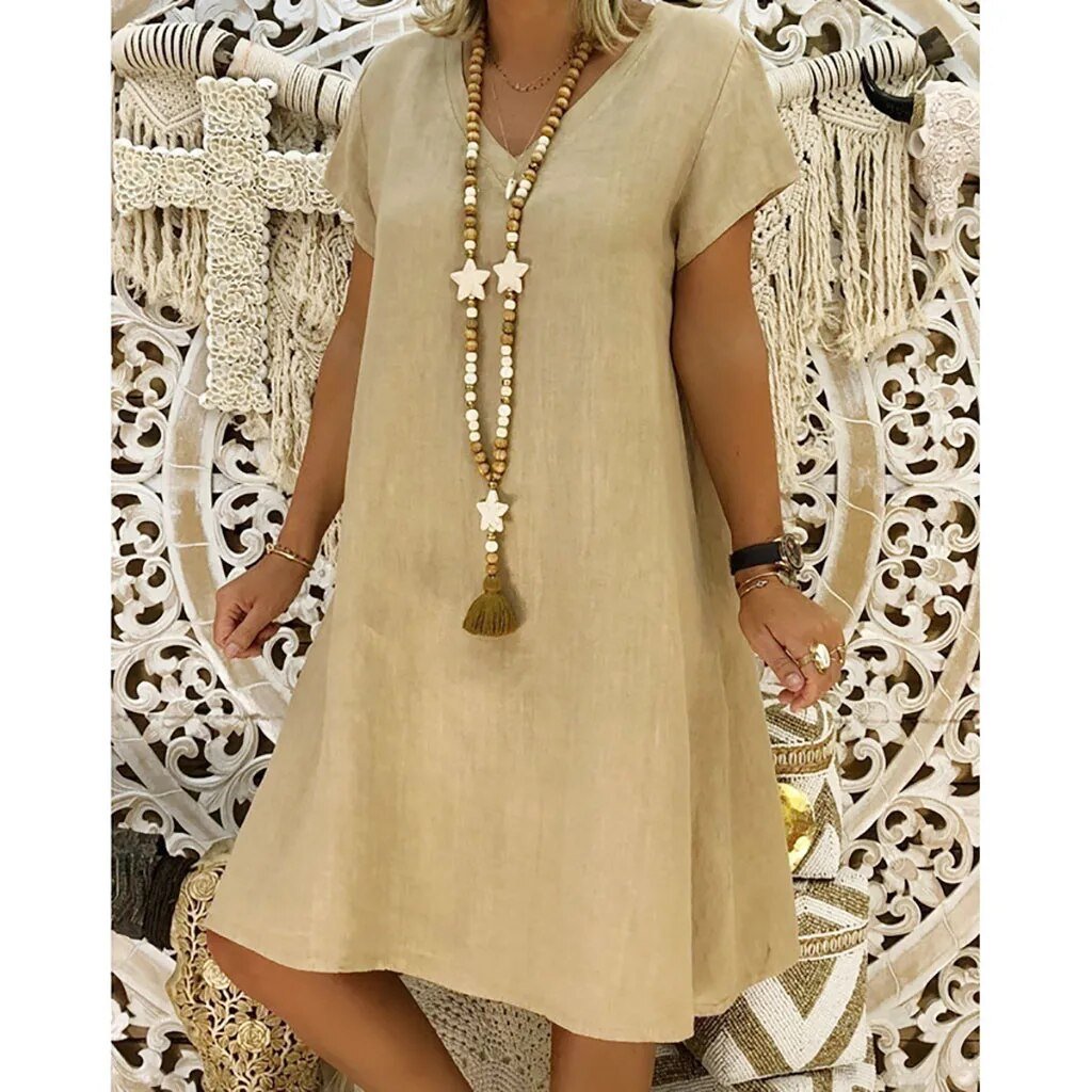 Oriane | Linen V-Neck House Dress Evening Mini