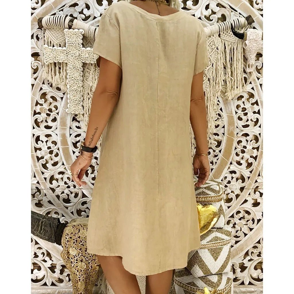 Oriane | Linen V-Neck House Dress Evening Mini
