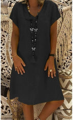 Oriane | Linen V-Neck House Dress Evening Mini