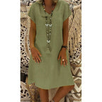 Oriane | Linen V-Neck House Dress Evening Mini