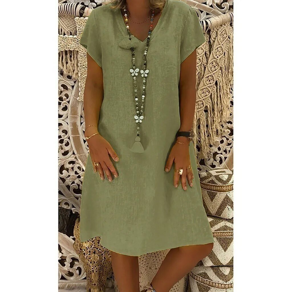 Oriane | Linen V-Neck House Dress Evening Mini