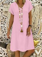 Oriane | Linen V-Neck House Dress Evening Mini