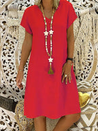 Oriane | Linen V-Neck House Dress Evening Mini