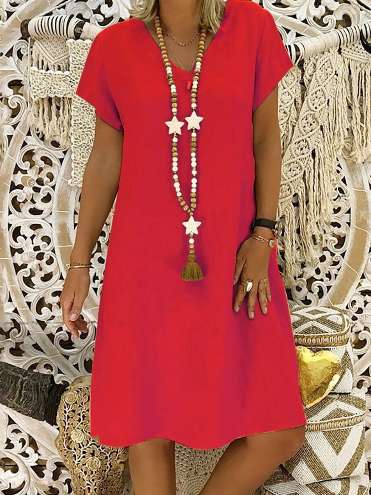 Oriane | Linen V-Neck House Dress Evening Mini